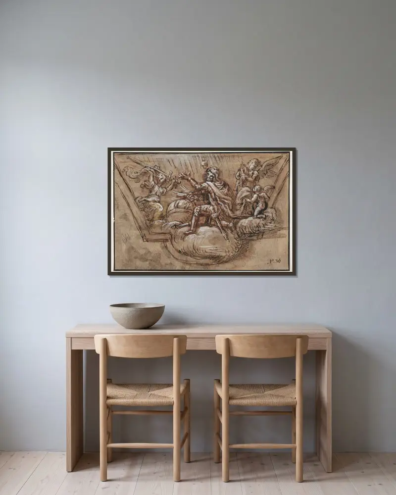 Udkast til loftsdekoration – nr 1 av Pierre Mignard inramad på en vägg