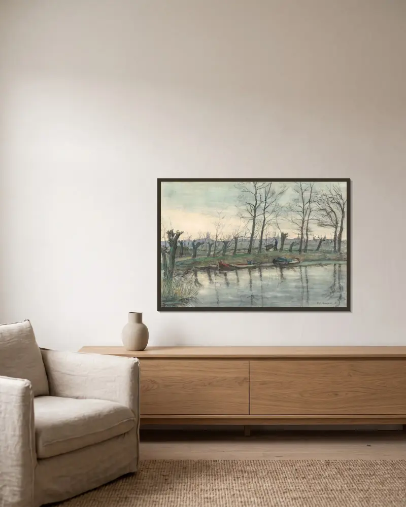 Amsterdam sedd från väster av Piet Mondrian inramad på en vägg