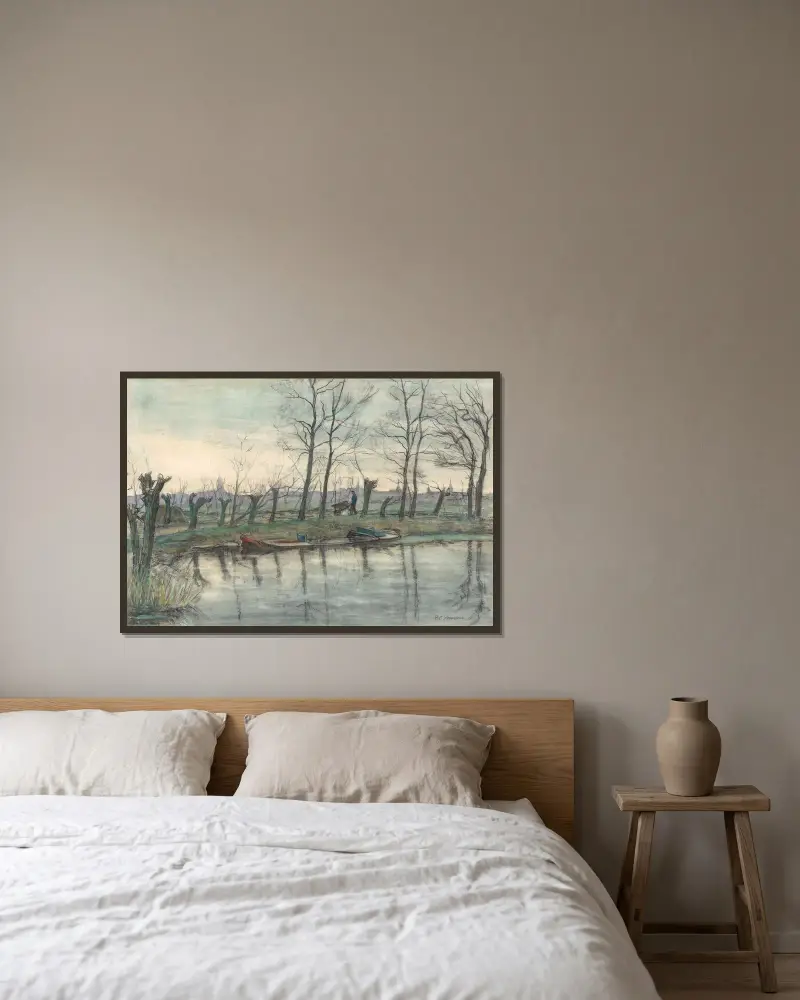 Amsterdam sedd från väster av Piet Mondrian inramad på en vägg
