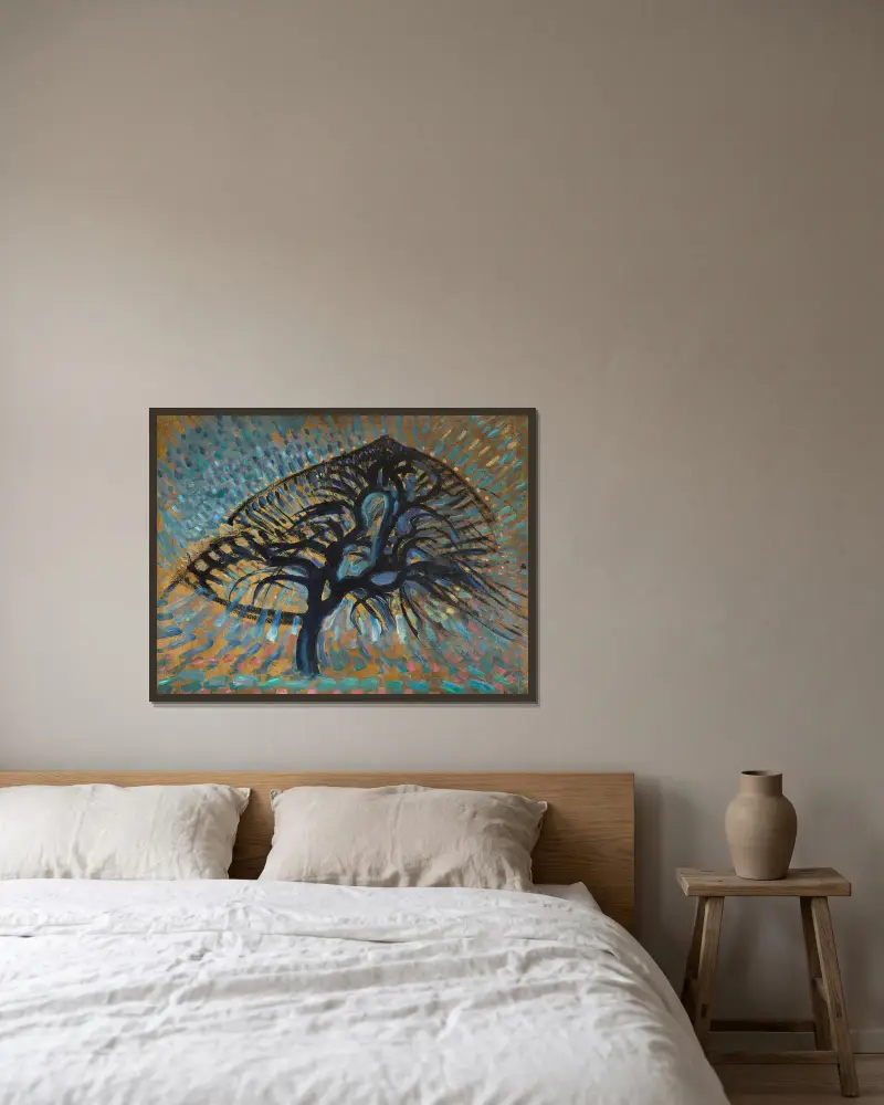 Jabłoń, wersja pointylistyczna, Piet Mondrian w ramie na ścianie
