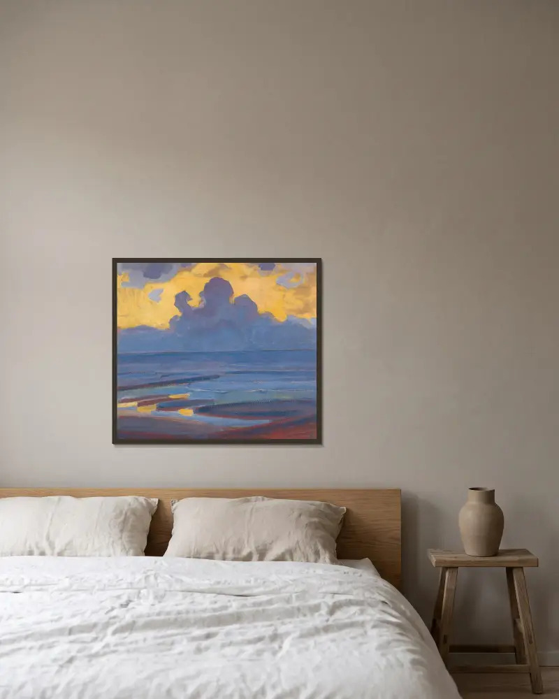 Vid havet av Piet Mondrian inramad på en vägg