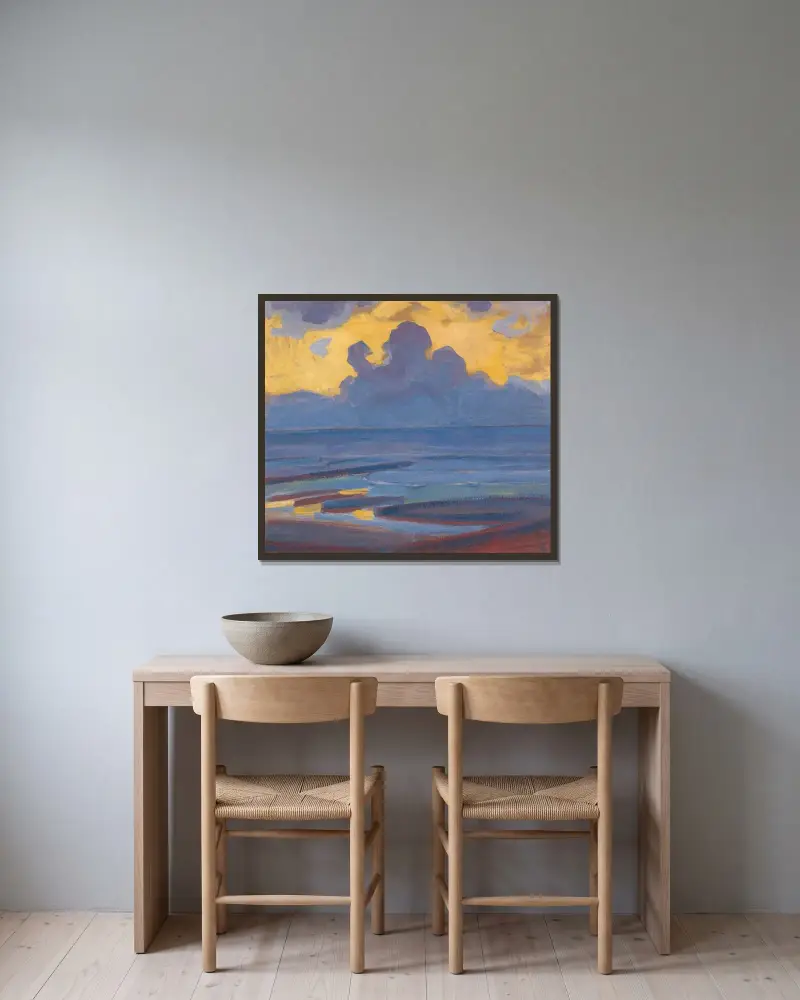 Vid havet av Piet Mondrian inramad på en vägg