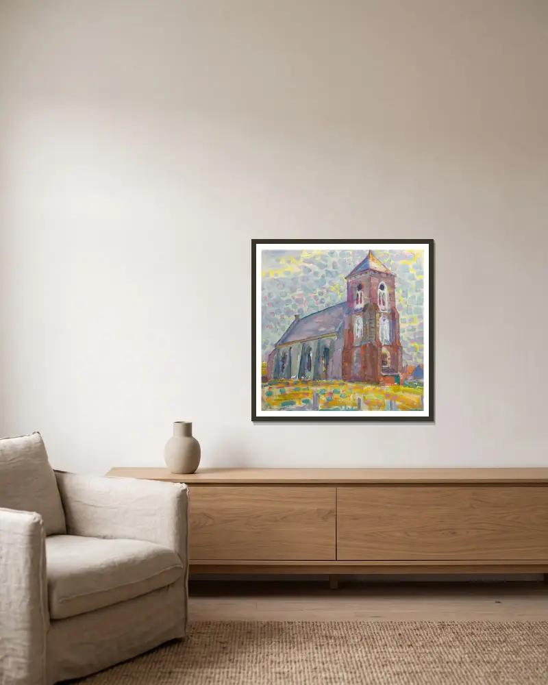 Church In Zoutelande av Piet Mondrian inramad på en vägg