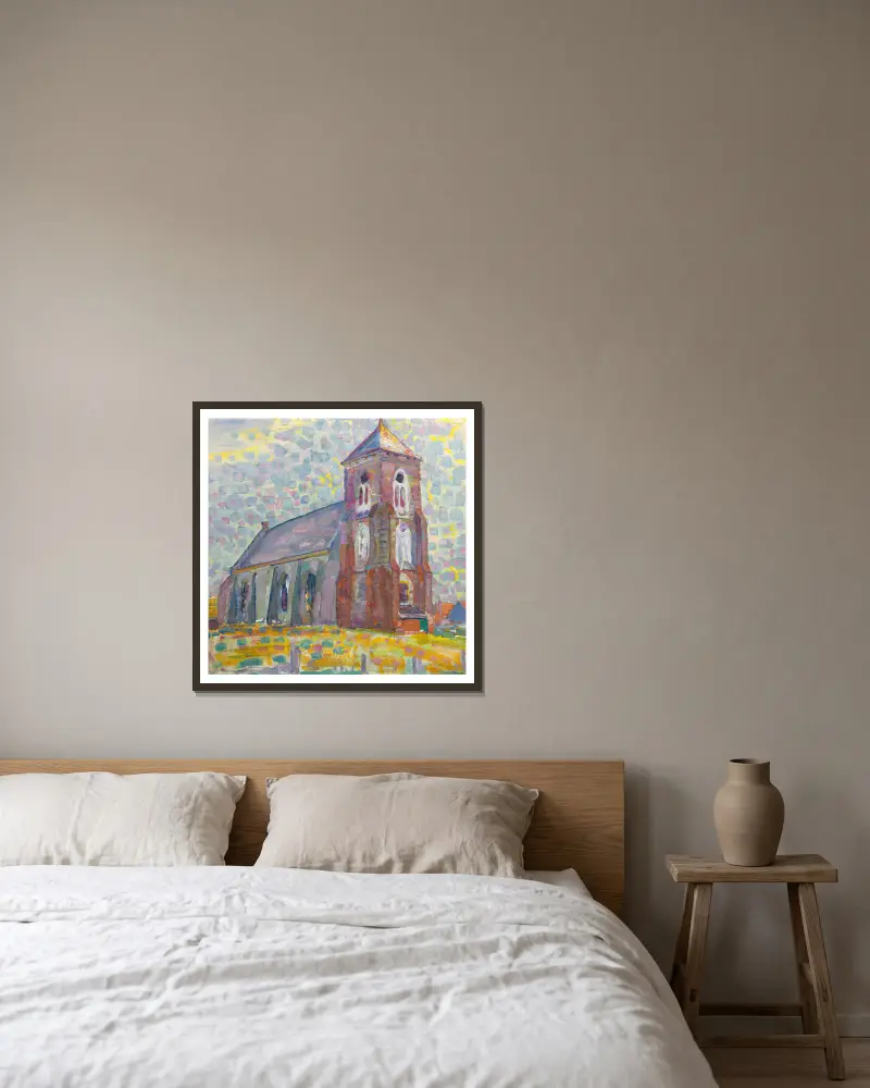 Church In Zoutelande av Piet Mondrian inramad på en vägg