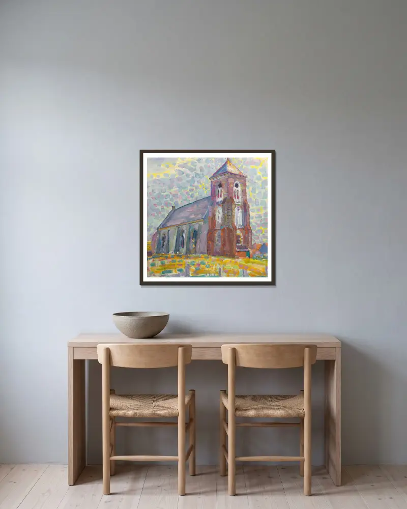 Church In Zoutelande av Piet Mondrian inramad på en vägg