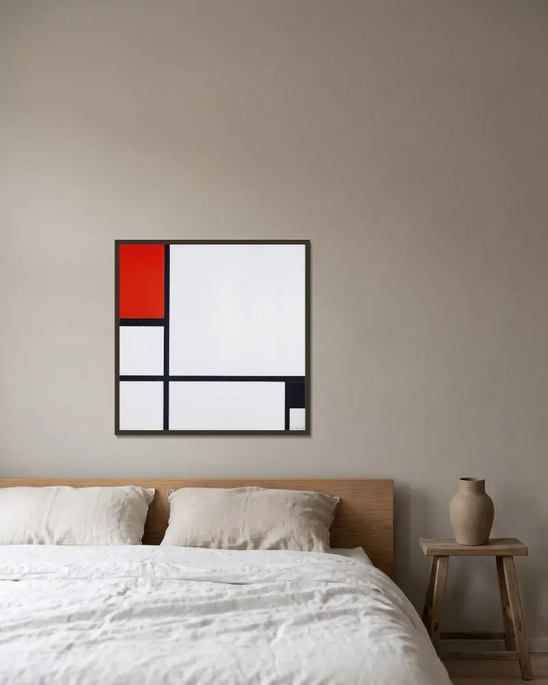 Composition No. I, with Red and Black av Piet Mondrian inramad på en vägg