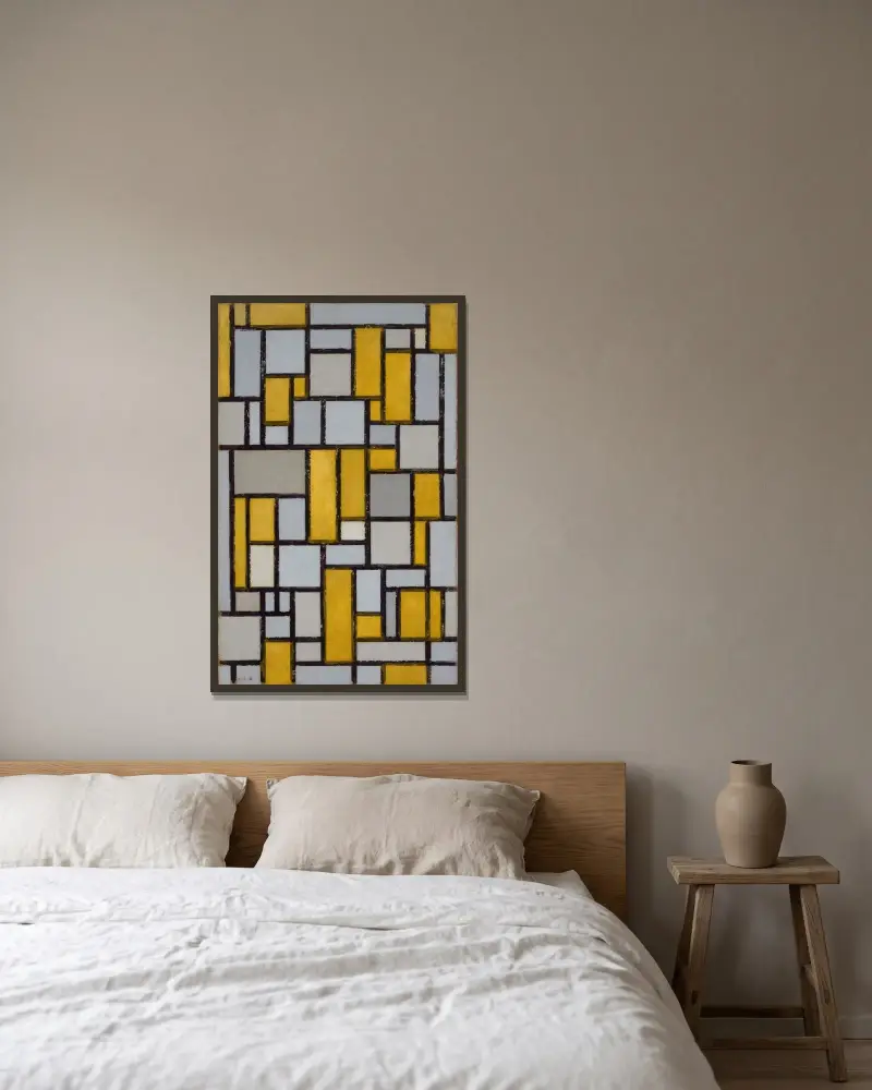 Kompozycja z siatką 1, Piet Mondrian w ramie na ścianie
