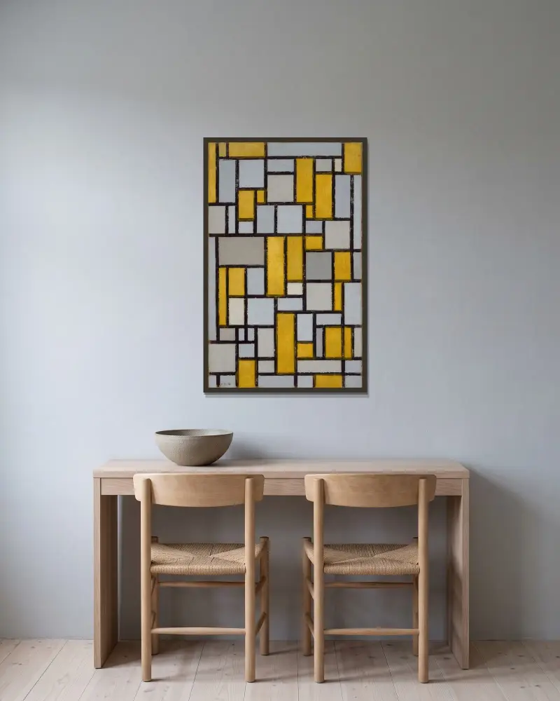 Kompozycja z siatką 1, Piet Mondrian w ramie na ścianie