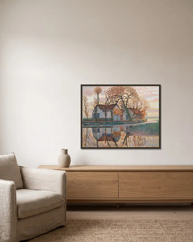 Gård nära Duivendrecht av Piet Mondrian inramad på en vägg