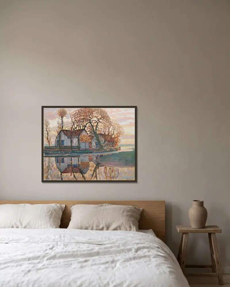 Gård nära Duivendrecht av Piet Mondrian inramad på en vägg