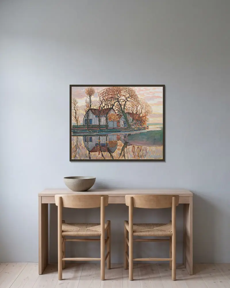 Gård nära Duivendrecht av Piet Mondrian inramad på en vägg