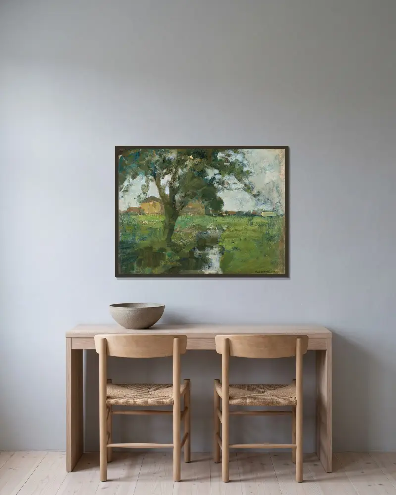 Farm Setting With Foreground Tree And Irrigation Ditch av Piet Mondrian inramad på en vägg