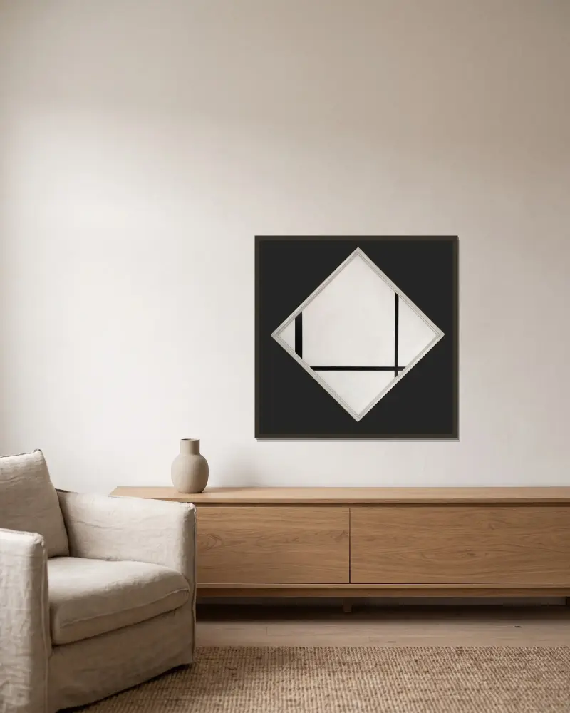 Foxtrot A von Piet Mondrian gerahmt an einer Wand