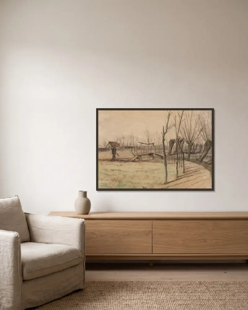 Landscape at Loosduinen av Piet Mondrian inramad på en vägg