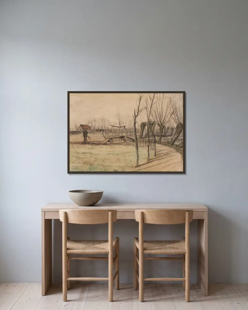 Landscape at Loosduinen av Piet Mondrian inramad på en vägg