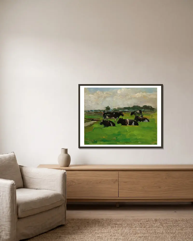 Landscape With Group Of Five Cows av Piet Mondrian inramad på en vägg