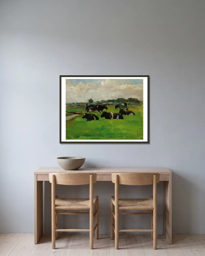 Landscape With Group Of Five Cows av Piet Mondrian inramad på en vägg