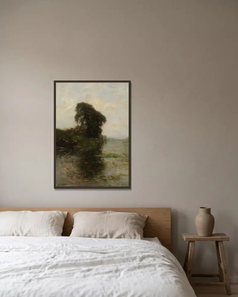 Farma Landzicht pod jasnoniebieskim niebem, Piet Mondrian w ramie na ścianie