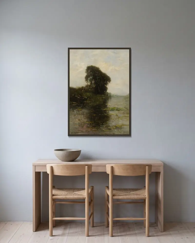 Farma Landzicht pod jasnoniebieskim niebem, Piet Mondrian w ramie na ścianie