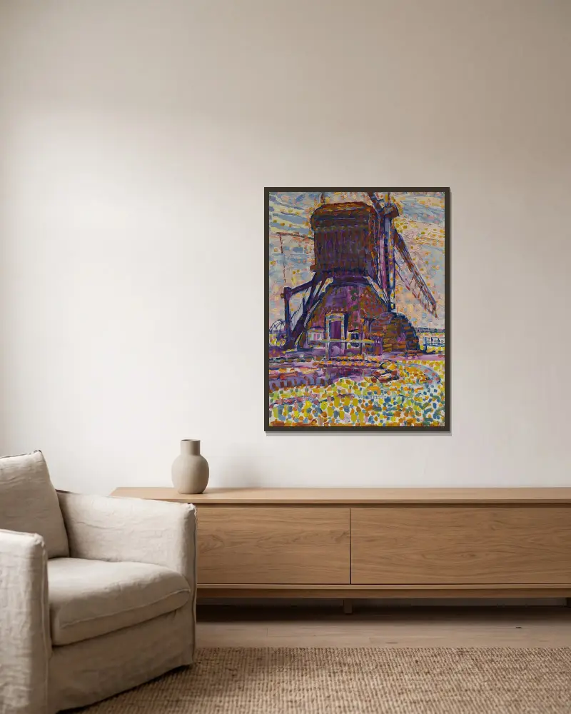 Die Winkel-Mühle von Piet Mondrian gerahmt an einer Wand