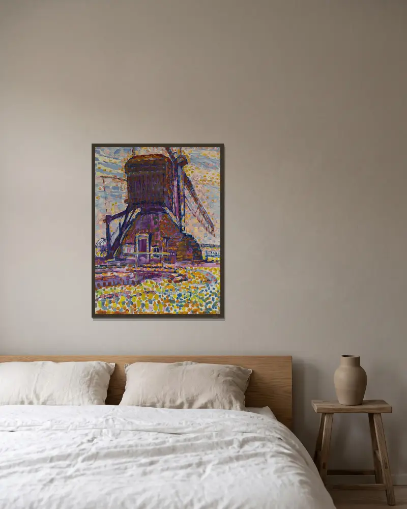 Die Winkel-Mühle von Piet Mondrian gerahmt an einer Wand