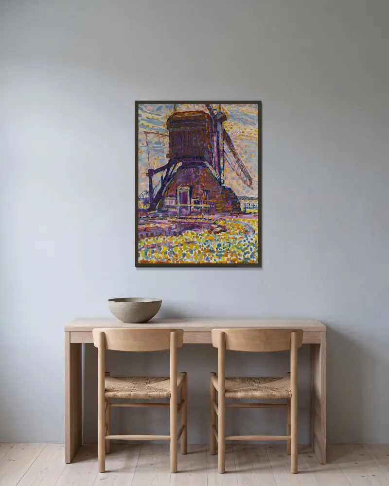 Die Winkel-Mühle von Piet Mondrian gerahmt an einer Wand