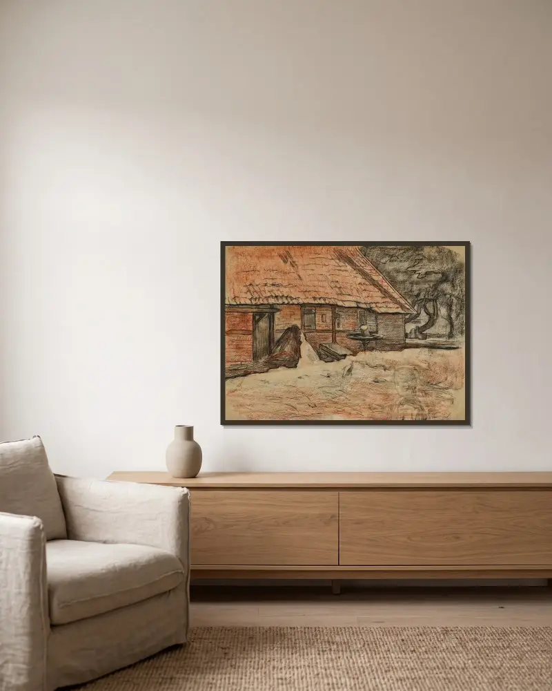 Sidovy av en bondgård vid Winterswijk av Piet Mondrian inramad på en vägg
