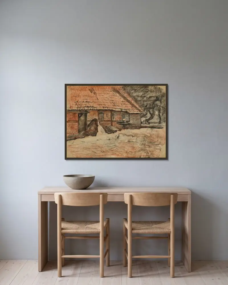 Sidovy av en bondgård vid Winterswijk av Piet Mondrian inramad på en vägg