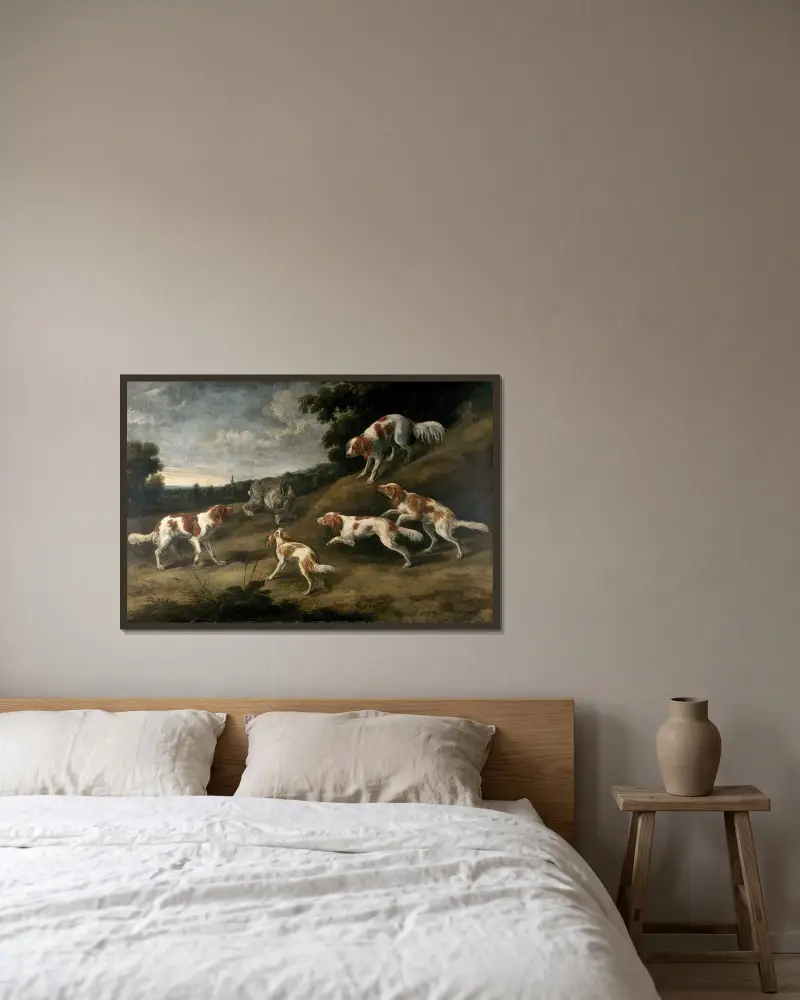 Psy myśliwskie otaczające zająca, Pieter Boel w ramie na ścianie