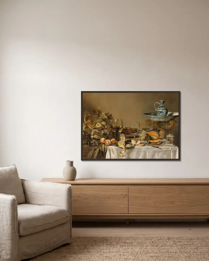 Stillleben, 1640 von Pieter Claesz gerahmt an einer Wand