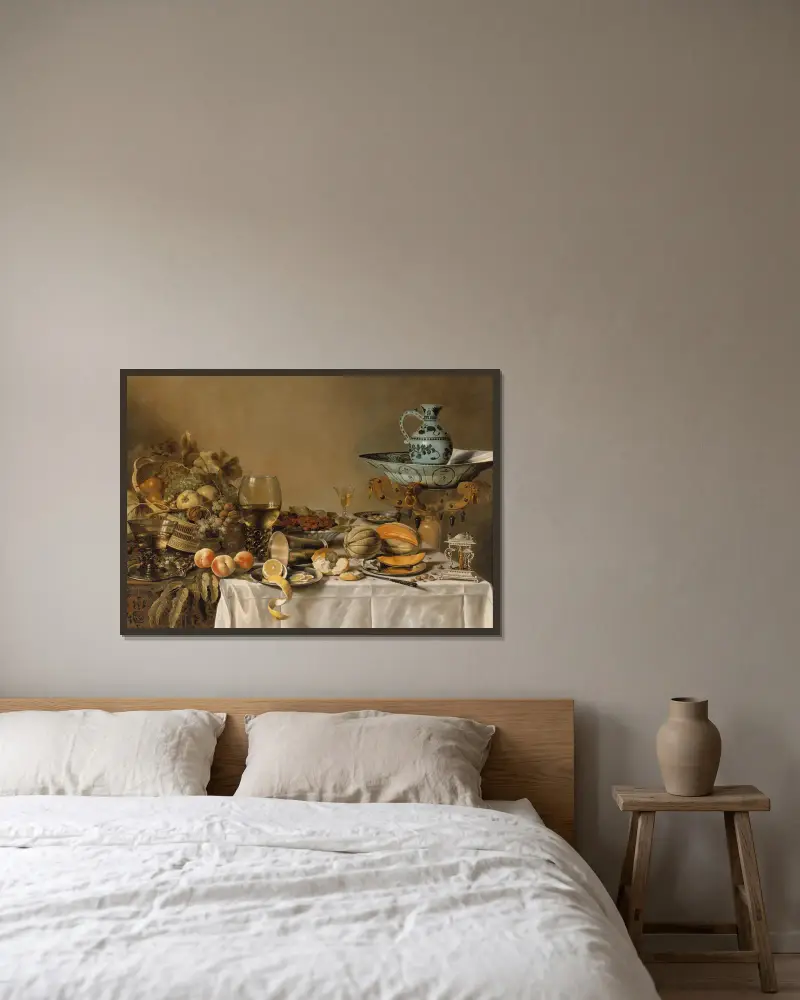 Stillleben, 1640 von Pieter Claesz gerahmt an einer Wand