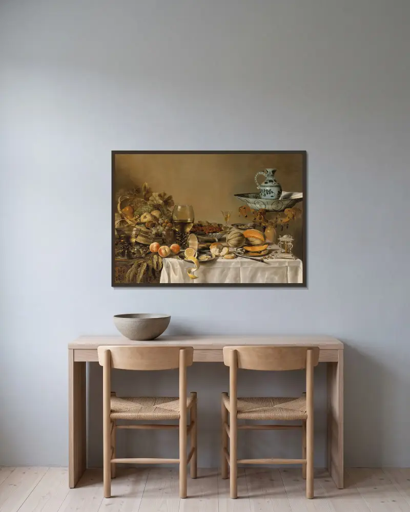 Stillleben, 1640 von Pieter Claesz gerahmt an einer Wand