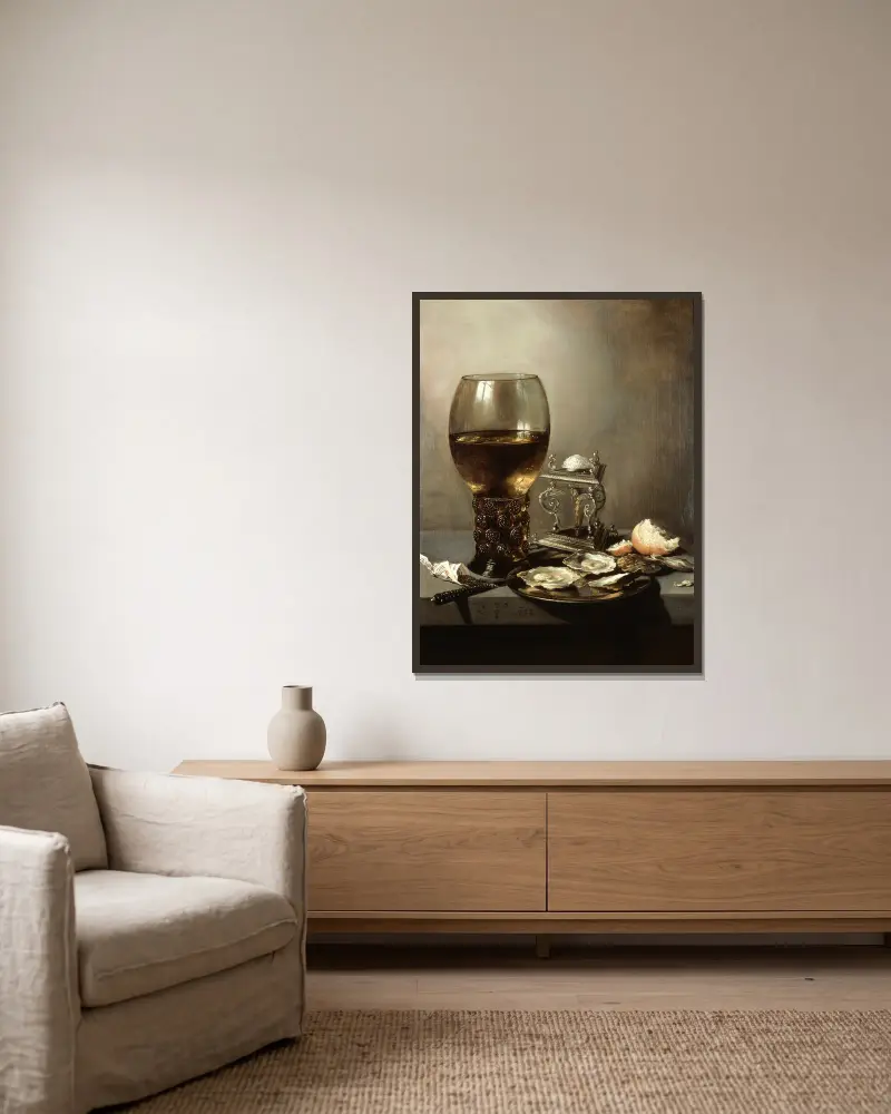 Still Life, 1643 – nr 2 av Pieter Claesz inramad på en vägg
