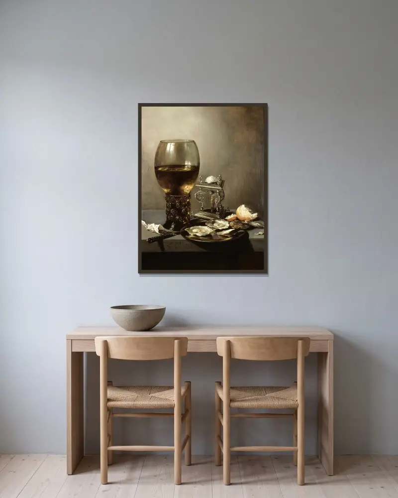 Still Life, 1643 – nr 2 av Pieter Claesz inramad på en vägg