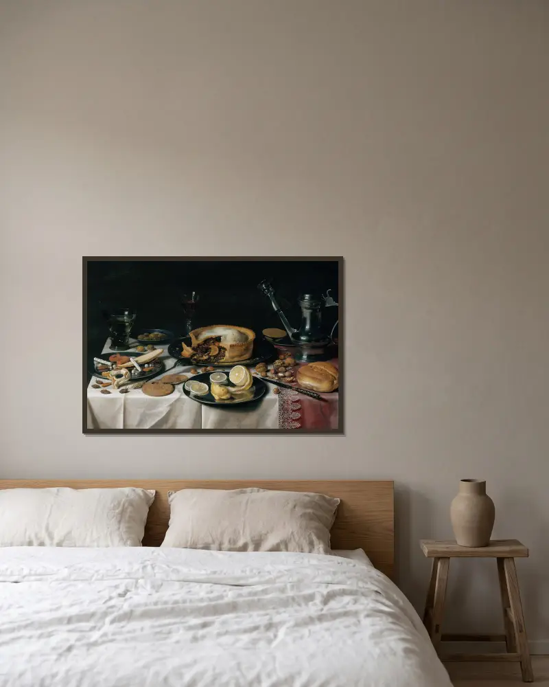Still Life, 1625 av Pieter Claesz inramad på en vägg