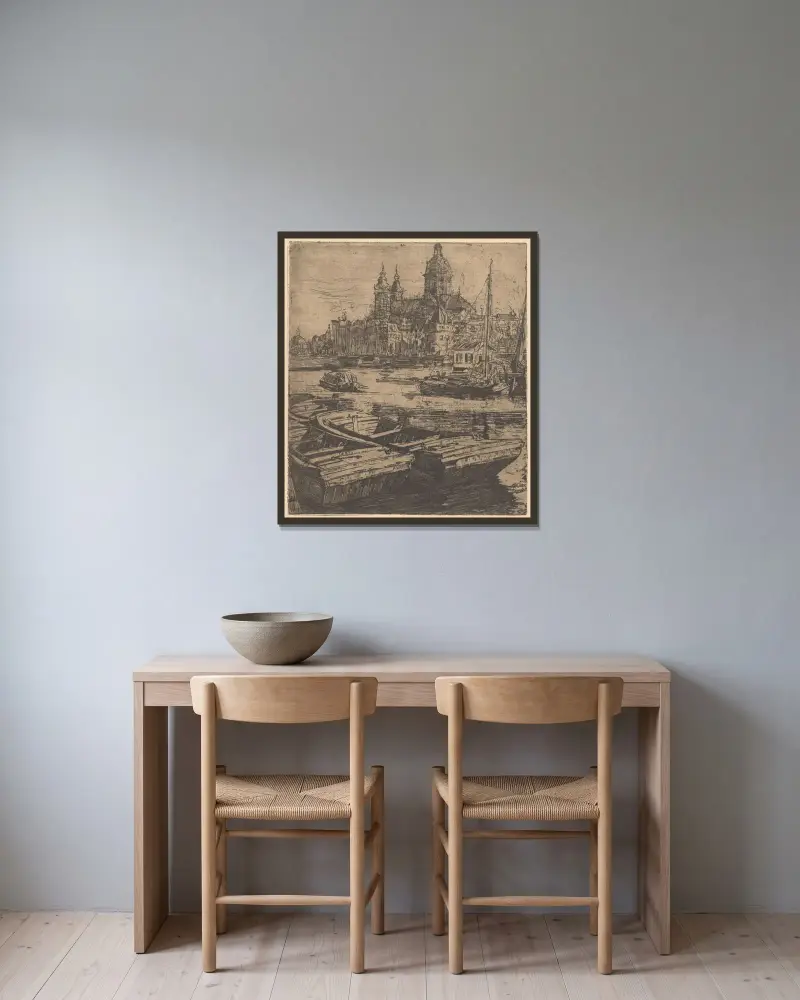 Basilikan San Nicola i Amsterdam av Pieter Dupont inramad på en vägg