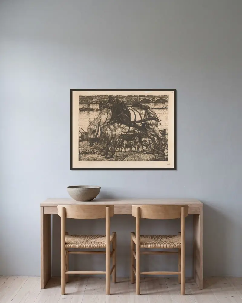 Bête de labeur av Pieter Dupont inramad på en vägg