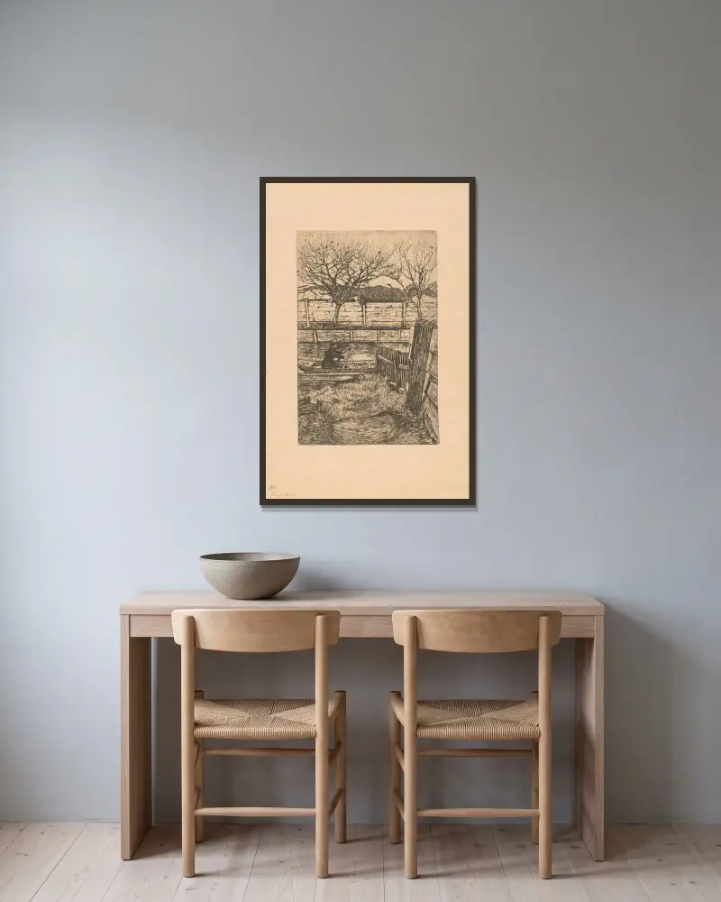 Mann im Ruderboot, wahrscheinlich bei den Slatuinen in Amsterdam von Pieter Dupont gerahmt an einer Wand