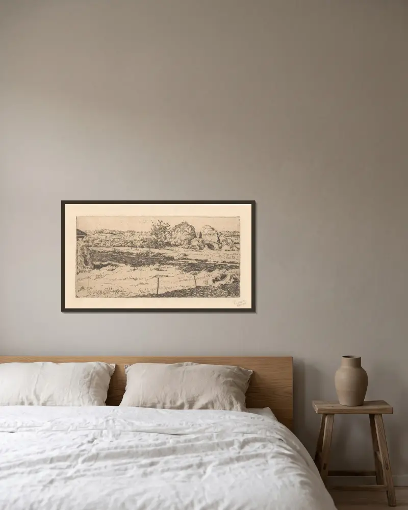 Feld mit Heuhaufen, 1895 – Nr. 2 von Pieter Dupont gerahmt an einer Wand