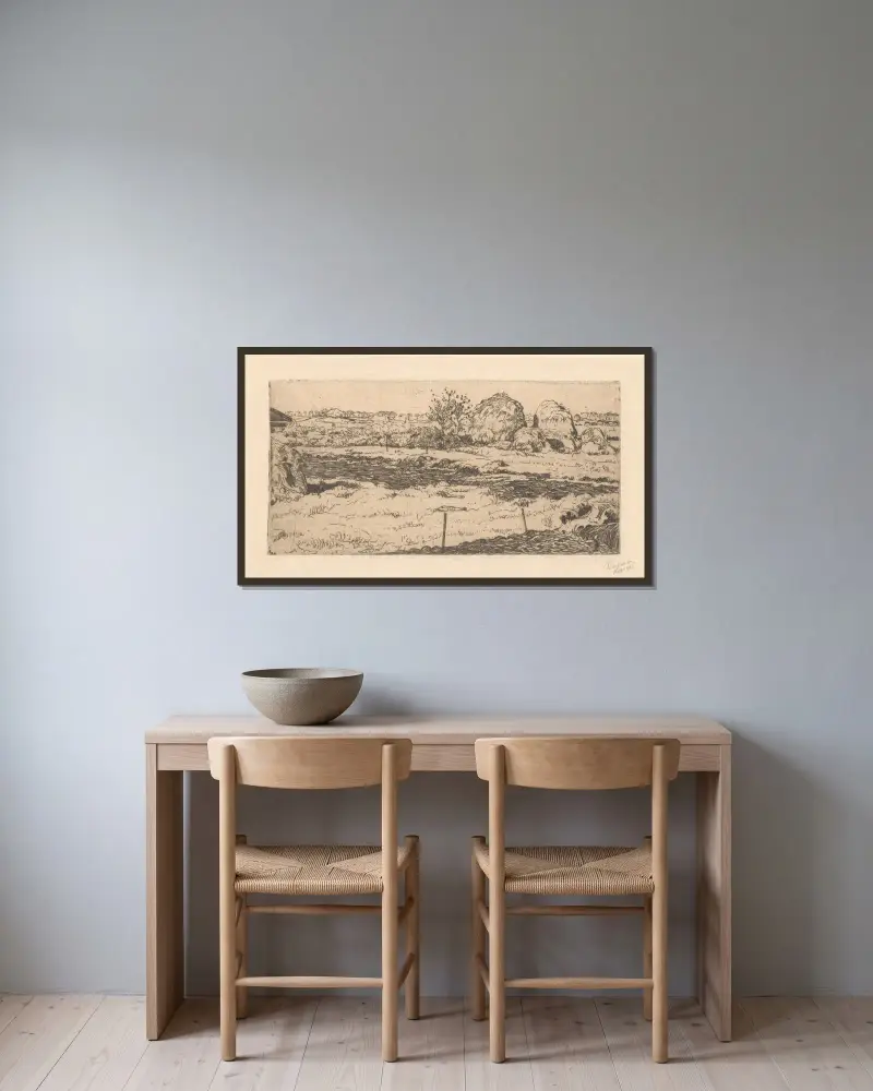Feld mit Heuhaufen, 1895 – Nr. 2 von Pieter Dupont gerahmt an einer Wand
