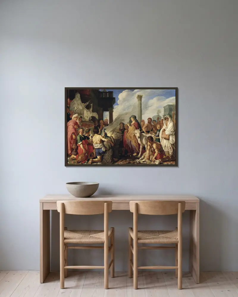 Dido’s Sacrifice to Juno av Pieter Lastman inramad på en vägg