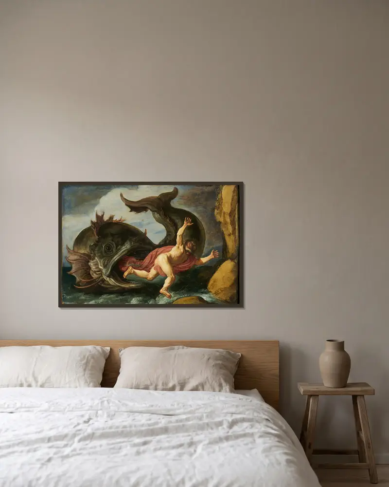 Jonah and the Whale av Pieter Lastman inramad på en vägg