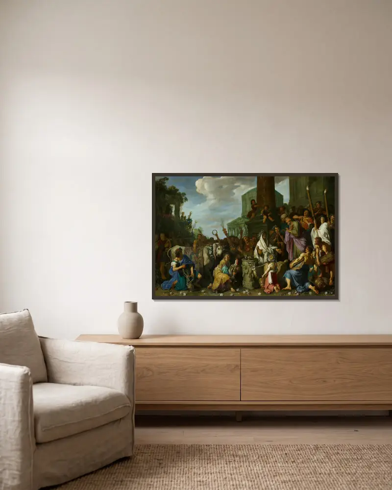 Paul and Barnabas in Lystra av Pieter Lastman inramad på en vägg