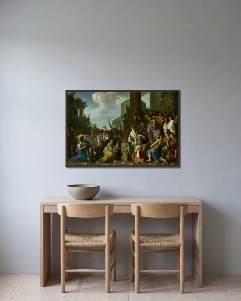 Paul and Barnabas in Lystra av Pieter Lastman inramad på en vägg
