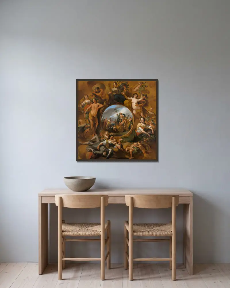 Allegory of Autumn av Nicolaes Pietersz. Berchem inramad på en vägg