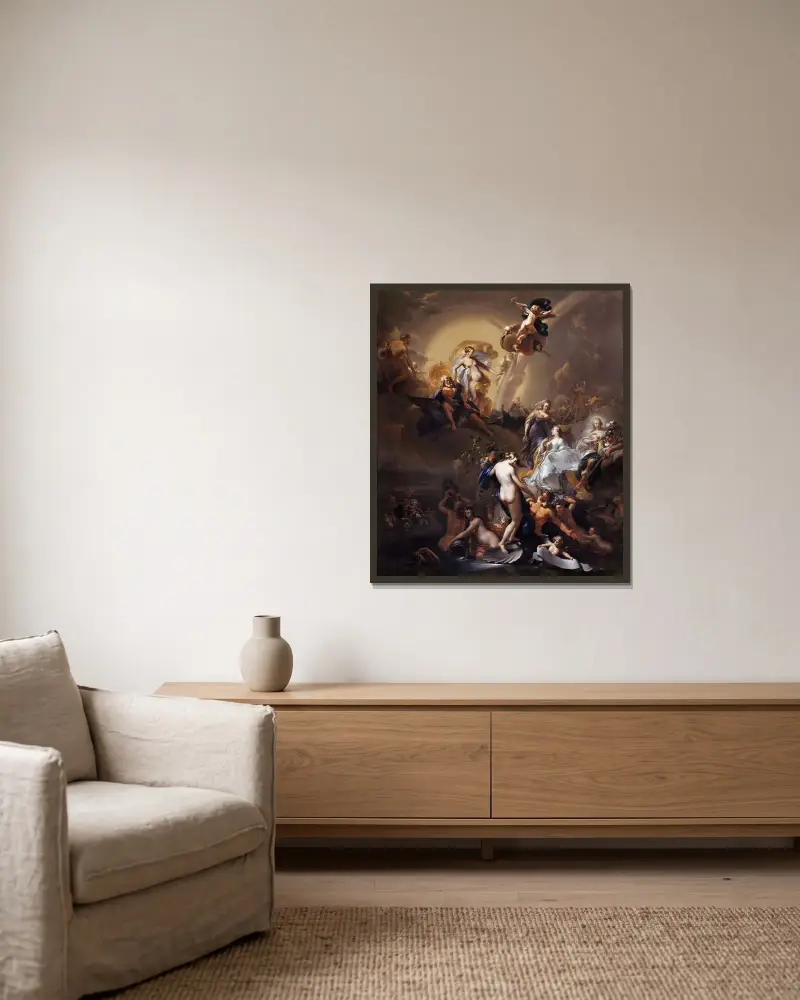 Allegori över Amsterdams expansion av Nicolaes Pietersz. Berchem inramad på en vägg