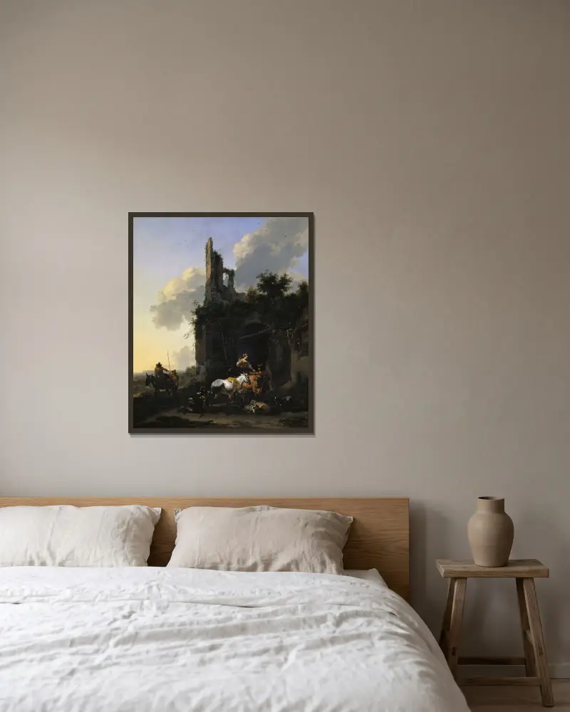 Rast framför en krog av Nicolaes Pietersz. Berchem inramad på en vägg