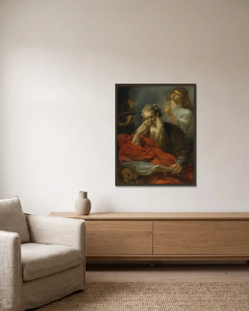 Saint Jerome av Nicolaes Pietersz. Berchem inramad på en vägg