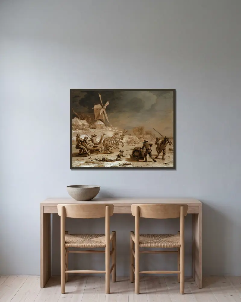 Jazda na sankach, Nicolaes Pietersz. Berchem w ramie na ścianie