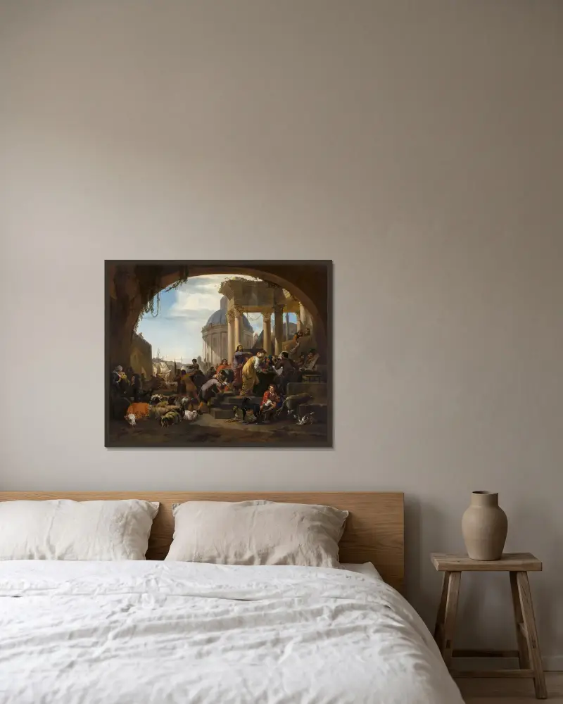 Die Berufung des heiligen Matthäus, 1657 von Nicolaes Pietersz. Berchem gerahmt an einer Wand